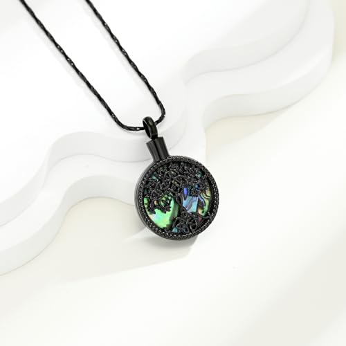 Tree of Life Teardrop Urn Necklace for Ashes Teardrop Crystal Cremation Jewelry Celtic knot Ashes Pendant Stainless Steel Keepsake Memorial Jewelry for Women Men - color: B-Black