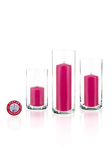 yummi Set of 36 Slim Pillars and Cylinder Vases - Hot Pink - color: Hot Pink