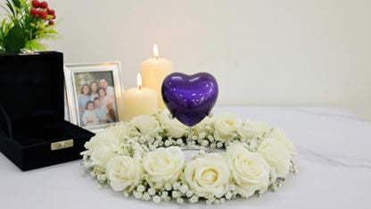 Purple Heart Cremation Urns Printed Small Urn with Box & Stand - Small Keepsake Shaped - Mini Urn Heart Shaped - Honor Your Loved One with Memorial Cremation