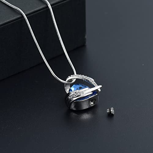 Heart Crystal Cremation Urn Necklace for Ashes, Stainless Steel Cremation Jewelry for Ashes Memorial Pendant Ashes Urn Necklace with Engraving and Filling Kit - color: Blue Crystal