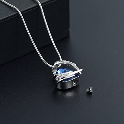 Heart Crystal Cremation Urn Necklace for Ashes, Stainless Steel Cremation Jewelry for Ashes Memorial Pendant Ashes Urn Necklace with Engraving and Filling Kit - color: Blue Crystal