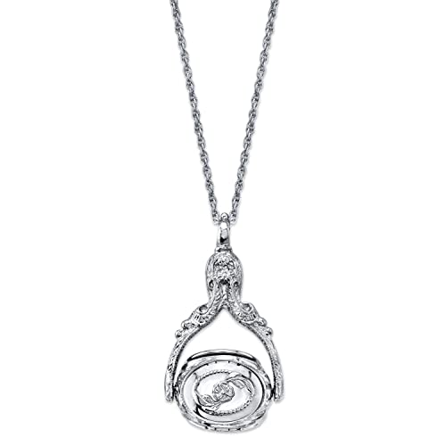1928 Jewelry 3 Sided Flower Spinner Picture Locket Pendant Necklace For Women 30", Ladies Vintage Style Photo Keepsake, Made In USA - color: Silver