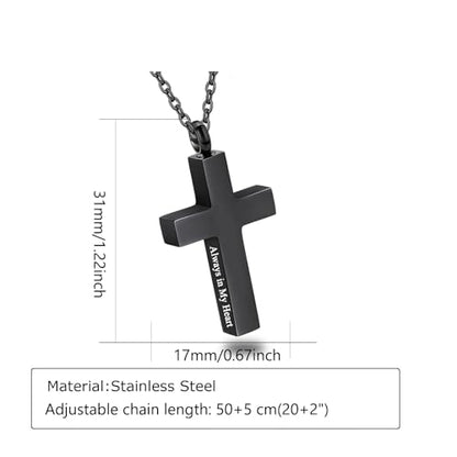 Cross Urn Necklace for Ashes for Men Women Cremation Jewelry Urns Locket Pendant Ashes Holder Memorial Jewelry-Always in My Heart - color: Black