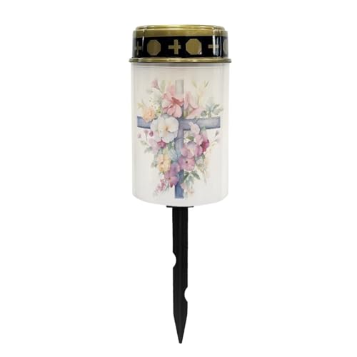 Cross Flower Solar Garden Stake Lights Bright Solar Cemetery Grave Decorations Waterproof Solar Lights for Outside, Driveway Markers Lights for Remembrance Gifts & Sympathy Gifts - color: Cross Flower