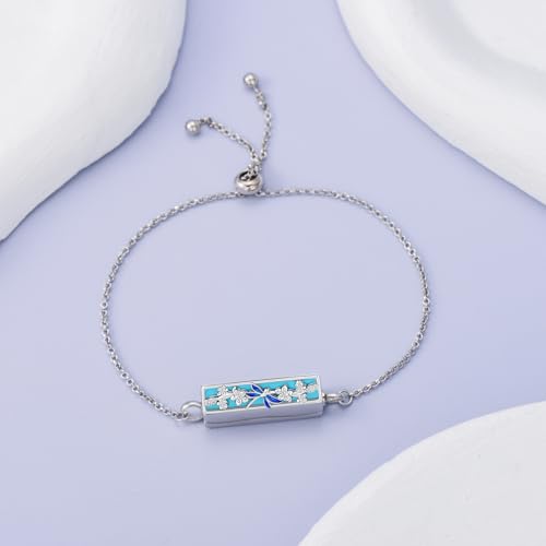 Urn Bracelet for Ashes 925 Sterling Silver Heart Cremation Bracelet Memorial Keepsake Jewelry Gifts for Women - color: 03-Dragonfly Urn Bracelet