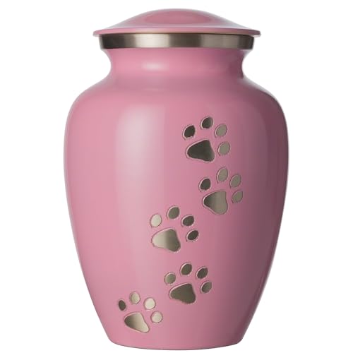 Ottillie Legacy Pink/Pewter/Vert Urn, up to 25lbs - color: Ardent Pink, Vertical Pewter Paws, size: Small