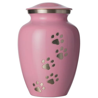 Ottillie Legacy Pink/Pewter/Vert Urn, up to 25lbs - color: Ardent Pink, Vertical Pewter Paws, size: Small