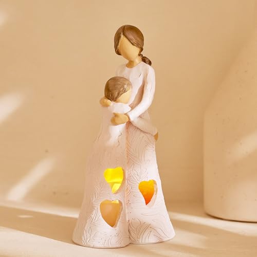 Best Mother Gifts from Daughter Unique Candle Holder Statue | with Flickering LED Light Sentimental Gifts for Mom Resin Mother Daughter Tealight Candle Holders Figurine (Frame for Free) - color: Gifts for Mom