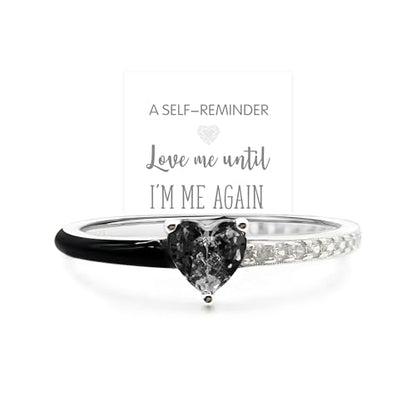 Love Me Until I'M Me Again Black Heart-Cut Half Enamel Ring, Heart Self-Love Ring, Jewelry Birthday Gifts for Women, Daughter, Wife, Friends - color: Black