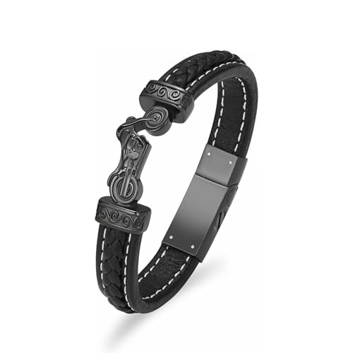 zeqingjw Motorcycle Leather Urn Bracelet for Ashes for Men Stainless Steel Cremation Jewelry Keepsake Memorial Cuff Wristband Urn Bangle - color: Black, size: 20CM