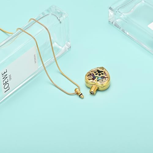 Heart Urn Necklace For Ashes Birthstone Pet Memorial Jewelry Dog Paw Print Cremation Pendant Stainless Steel Keepsake Gift For Pet Lovers - color: Gold purple