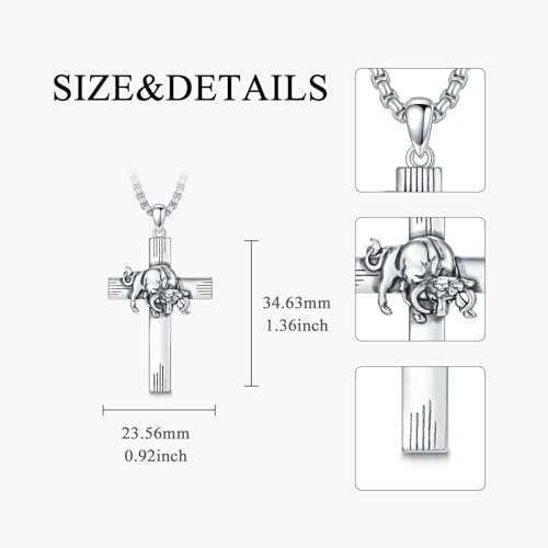 PROESS Cross Necklace for Women Men Sterling Silver Rose/Sunflower Cross Pendant Religious Jewelry Christmas Birthday Mothers' Day Gifts - color: 01-05-Taurus