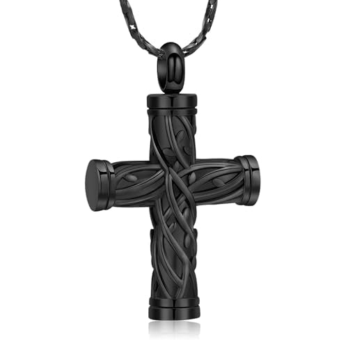 Imrsanl Cremation Jewelry for Ashes Cross Memorial Urn Necklace Pendant Keepsake Religious Cross Ashes Jewelry - color: Tree-Black