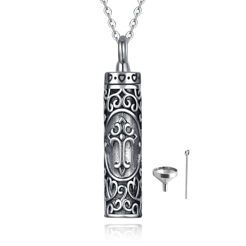 Sterling Silver Tree of Life Flower Celtic Cremation Ashes Urn Pendant Necklace for Women - color: Cylin *Cross
