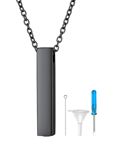 Richsteel Urn Necklaces for Ashes for Women Men Cremation Pendant | Necklace for Ashes Stainless Steel Memorial Jewelry - color: 09-Black Bar