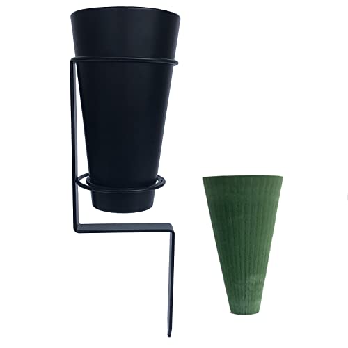 Cemetery Flower Vase with Stake, Grave Vase with Floral Foam，Grave vases for Cemetery in ground,Black - style: Garden