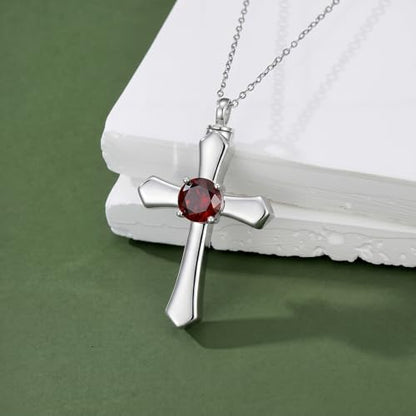 YYB Urn Necklace for Ashes Women Heart Birthstone Cross Cremation Jewelry | Memorial Keepsake Funeral Jewelry for Loved Ones (with Funnel Filler) - color: 01--Garnet January