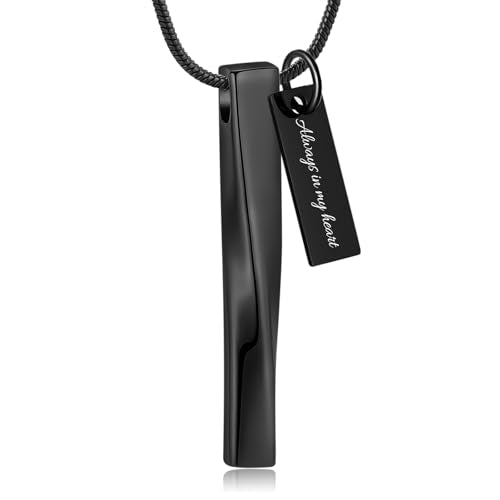 Urn Necklace for Ashes Twist Strip Cremation Jewelry Bar Ashes Necklace Memorial Keepsake Urn Pendant for Women Men Always In My Heart - color: Black-Always
