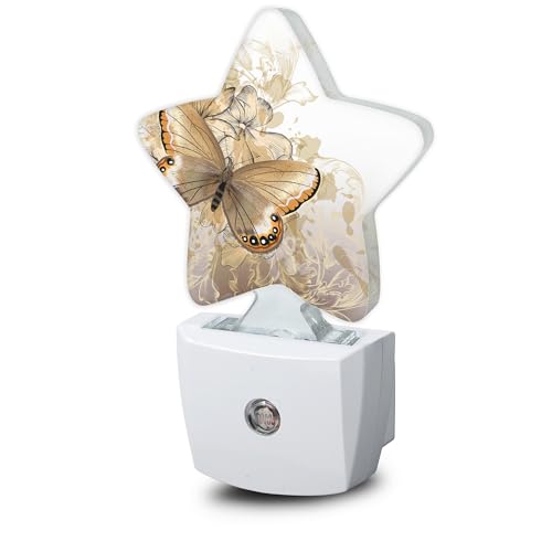 Golden Butterfly Flower Plug-in Night Light with Dusk-to-Dawn Sensor for Bedroom,Bathroom and Living Room Sleep Friendly lamp for Women/Girls/Boys Gift,0.5W - color: Golden Butterfly Flower