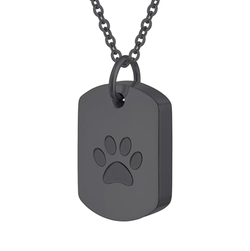 Stainless Steel Pet Memorial Urn Necklace Dog Tag Style Paw Print Cremation Jewelry for Ashes Keepsake Pendant for Beloved Dogs & Cats - color: Black