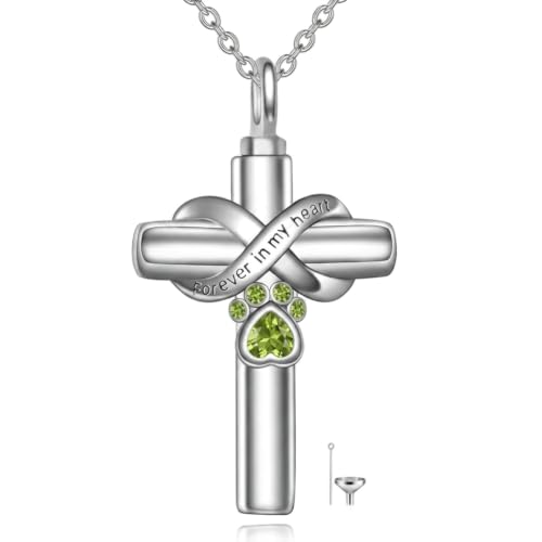 Cross Pet Urn Necklace Sterling Silver Infinity Pet Ashes Pendant - color: Silver-Dog. Aug