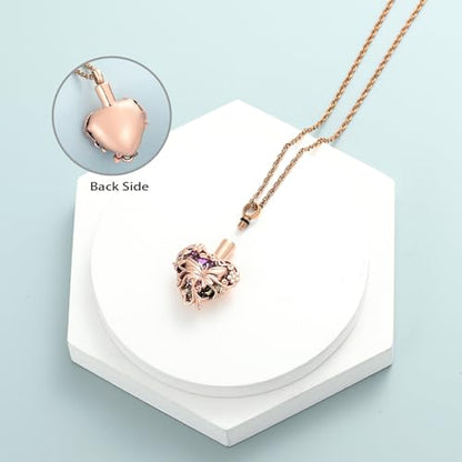 shajwo Butterfly Heart Urn Necklaces Cremation Jewelry for Ashes for Women Men Memorial Human Ashes Pendant - color: A Rose Gold-Purple