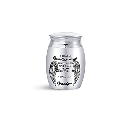 My Guardian Angel Grandpa Mini Urns for Human Ashes Family Grandpa Grandfather Grandpapa Memorial Cremation Keepsake Stainless Steel 1.6" - color: Silver