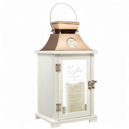 Let's Make Memories Personalized Memorial Lantern - Sympathy - Condolences - LED Candle - Automatic Timer - Wood/Stainless Steel - Copper Finish - A Light Remains - style: A Light Remains