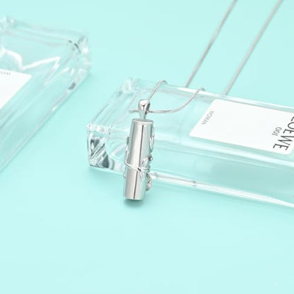 Cylinder Urn Necklace for Ashes Roseflower Cremation Jewelry Urn Ashes Necklace for Women Men Memorial Keepsake Necklace of Loved One - color: Silver-Black