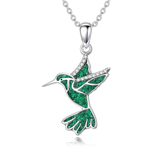 Dove/Hummingbird/Red Cardinal/Dragonfly/Butterfly Necklace 925 Sterling Silver Turquoise/Opal/MoonStone/Crystal/Malachite Bird Necklace Dove Pendant Jewelry for Women Men - color: Hummingbird Malachite