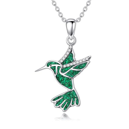 Dove/Hummingbird/Red Cardinal/Dragonfly/Butterfly Necklace 925 Sterling Silver Turquoise/Opal/MoonStone/Crystal/Malachite Bird Necklace Dove Pendant Jewelry for Women Men - color: Hummingbird Malachite