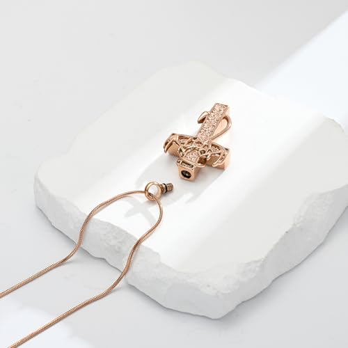 zeqingjw Cross Urn Necklace Fish Hook Cremation Jewelry for Ashes Pendant Stainless Steel Deer Antler Cross Memorial Human Pet Keepsake Ashes Holder for Men Women - color: Rose Gold Cross