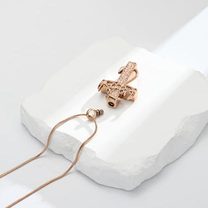 zeqingjw Cross Urn Necklace Fish Hook Cremation Jewelry for Ashes Pendant Stainless Steel Deer Antler Cross Memorial Human Pet Keepsake Ashes Holder for Men Women - color: Rose Gold Cross