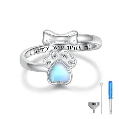 Sterling Silver Dog Urn Ring for Ashes Women Cremation Keepsake Dog Ashes - color: Moonstone