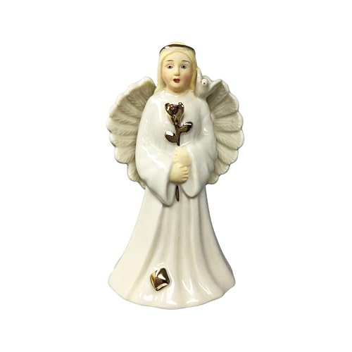 Memorial Angel Figurine with Dove & Gold Rose – Sympathy Gift for Loss of Loved One, Bereavement Angel Keepsake, Remembrance Gift for Grieving Family or Friend, Porcelain Statue, 4 Inch
