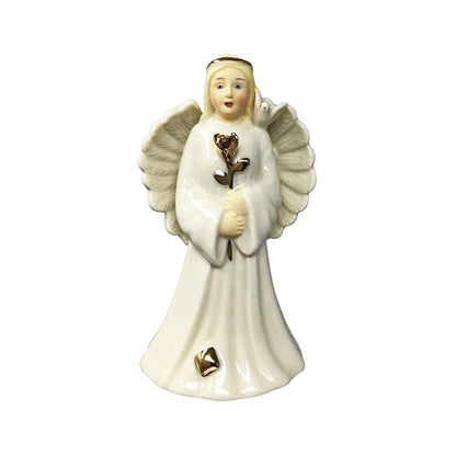 Memorial Angel Figurine with Dove & Gold Rose – Sympathy Gift for Loss of Loved One, Bereavement Angel Keepsake, Remembrance Gift for Grieving Family or Friend, Porcelain Statue, 4 Inch