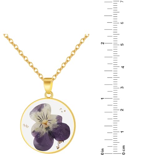 AUNTESIGN Forget-Me-Not and Queen Anne's Lace Pressed Wildflower Necklace | Birth Month Flowers Necklace | Gold/Silver Pressed Flower Jewelry | Mother's Day | Gift For Her - color: Pansy Necklace(February Birth Flower)