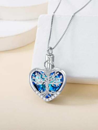 WINNICACA Urn Necklaces for Ashes 925 Sterling Silver Tree of Life Heart Cremation Jewelry for Ashes Jewelry Gifts for Human Ashes Keepsake Memorial Jewelry for Women Men - style: 1-Tree of Life Urn