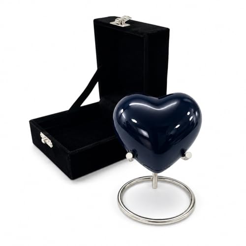 Blue Small Love Heart Pet Urn for Ashes with Box Small Dog’s and Cat’s Ash Container for Funeral Remains with Stand Mini Cremation Urn for Ashes