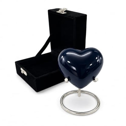 Blue Small Love Heart Pet Urn for Ashes with Box Small Dog’s and Cat’s Ash Container for Funeral Remains with Stand Mini Cremation Urn for Ashes