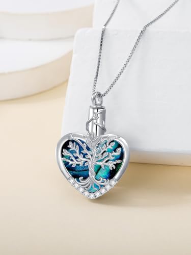 WINNICACA Urn Necklaces for Ashes 925 Sterling Silver Tree of Life Heart Cremation Jewelry for Ashes Jewelry Gifts for Human Ashes Keepsake Memorial Jewelry for Women Men - style: 3-Abalone Shell Tree of Life Urn