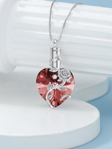 OCJ Heart Rose Flower Urn Necklace for Ashes Women Birthstone Cremation Necklaces Sterling Silver Memorial Cremation Jewelry Gifts - color: 06-June-Alexandrite