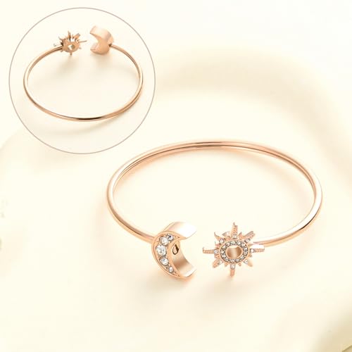 Oinsi Sun Moon Crescent Cuff Urn Bracelet Mental Bangle for Ashes Keepsake Opening Bracelet for Women and Men Urn to Hold Ashes for Love one - color: Rose Gold