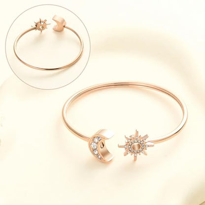 Oinsi Sun Moon Crescent Cuff Urn Bracelet Mental Bangle for Ashes Keepsake Opening Bracelet for Women and Men Urn to Hold Ashes for Love one - color: Rose Gold