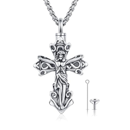 925 Sterling Silver Celtic Cross Urn Necklace for Ashes - color: silver-g