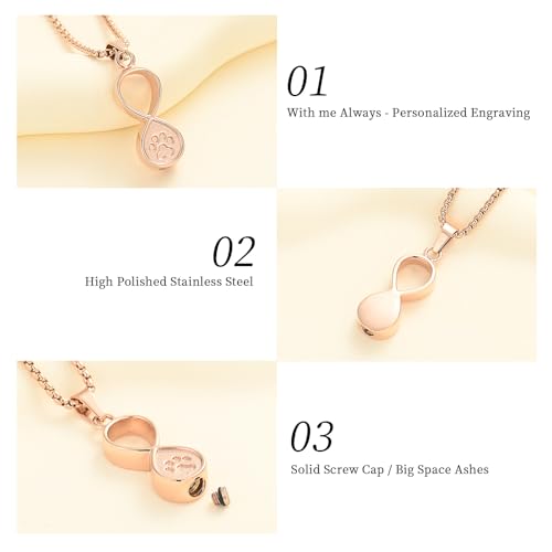 Oinsi Infinity Love Pet Cremation Jewelry for Ashes of Dog/Cat Funeral Keepsake Urn Necklace Pendant Memorial Jewellery - color: A-Rose Gold