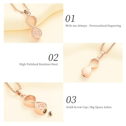 Oinsi Infinity Love Pet Cremation Jewelry for Ashes of Dog/Cat Funeral Keepsake Urn Necklace Pendant Memorial Jewellery - color: A-Rose Gold