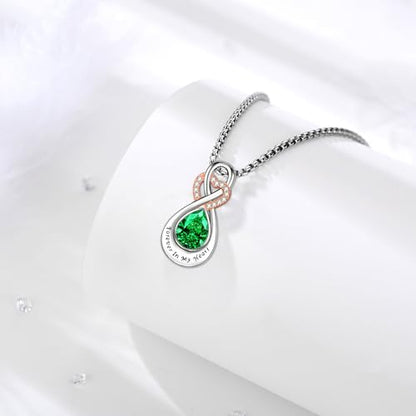 Infinity Urn Necklace for Ashes Sterling Silver Heart Moonstone Turquoise Birthstone Keepsake Memorial Cremation Jewelry for Women - style: Infinity A-05-May.-Emerald