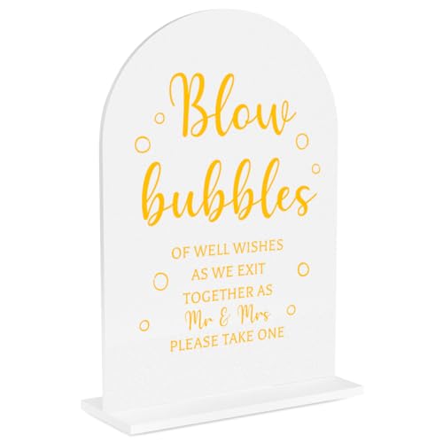 Wedding Sign Decor, Arch Acrylic 5x7 Inch, Blou Bubbles Sign Wedding Sign for Reception & Event, Bridal Shower Decorations, Wedding Table Sign Accessories for Anniversary And Party - color: GoldBlowbubbles