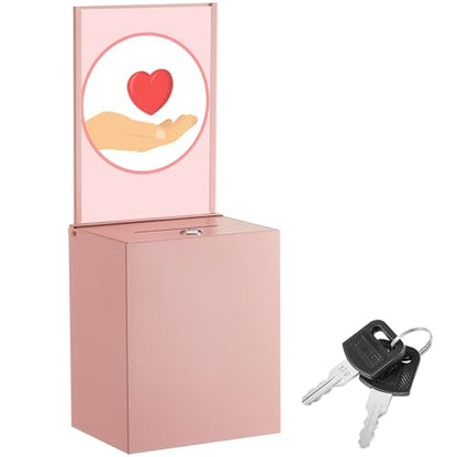 Metal Donation Box for Fundraising,Basic,Pink - color: Pink, style: Basic